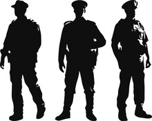 Silhouette Set Of A Policeman Standing