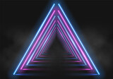 Neon tunnel. Portal with light effects. Retro abstract background. Vector illustration.