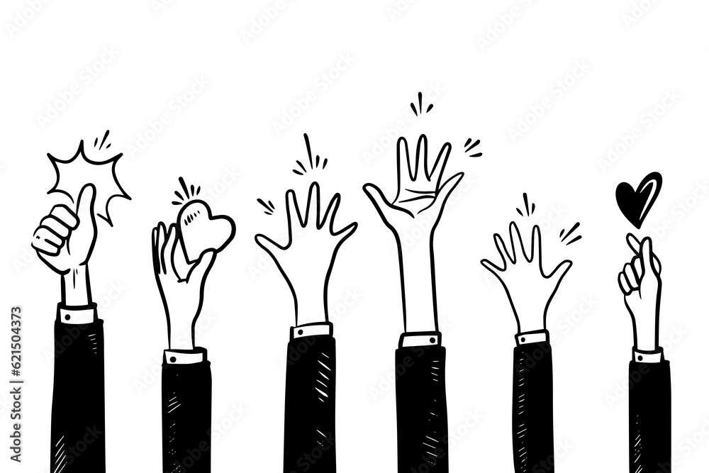 Handsup Vector File doodle hands up,Hands clapping. applause gestures. clapping. vector ...