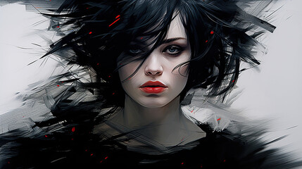 Sticker - portrait of a woman, darkness, sadness, gothic witch - by generative ai