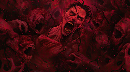 Wall Mural - halloween bloody zombie army horde - by generative ai
