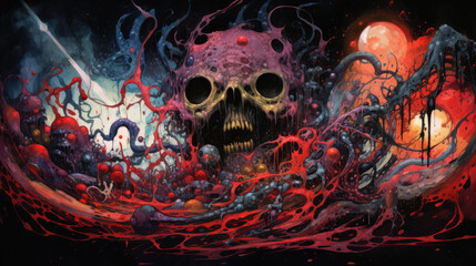 Wall Mural - demonic horrific darkness monster psychedelic grim dark fantasy - by generative ai