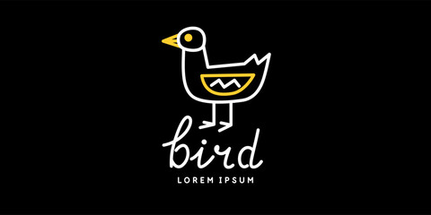 Minimalistic and stylish Bird emblem. Modern printing house. Illustration with text in a fashionable simple style.