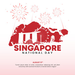 square singapore national day background with a map and silhouette buildings