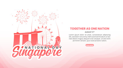 singapore national day background with silhouette buildings and fireworks