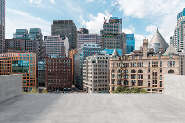 Wall Mural - Skyscrapers Cityscape Downtown, Boston Skyline Buildings. Beautiful Real Estate. Day time. Empty rooftop View. Success concept.