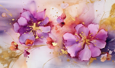 Wall Mural - Flowers watercolor wallpaper. Pink flower. For banner, postcard, book illustration.