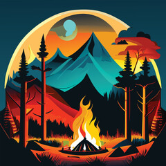 Wall Mural - Camping tours and mountain hiking or climbing travel, outdoor tourism, vector retro poster.