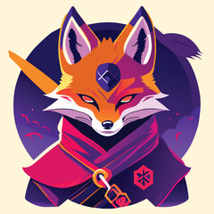 Wall Mural - T-shirt design ninja fox with background, digital art futuristic.