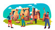 tourists taking photo in front of landmarks in travel journey on holidays vacation people in summer tour concept