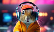 Stylish bright DJ chipmunk wearing big professional headphones, ai generative