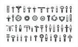 Fototapeta  - Set of tools and service icons. Screwdriver, wrench, and gear icon Glyph with a wrench and screwdriver. Setting up and fixing