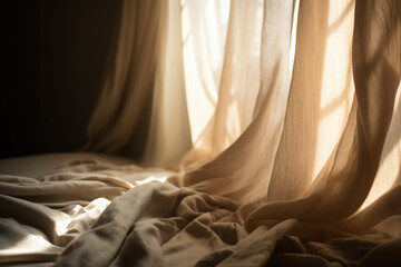 Poster - Folded linen curtains background