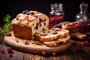 homemade cranberry bread on background