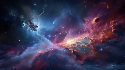 Nebula in the context of the deep space cosmos. Stars in the cosmos and the distant space. AI generative.