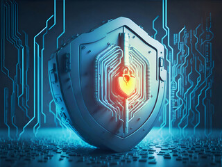 Poster - Cyber security and data protection of private information. Locks of blue shield concept. AI Generative