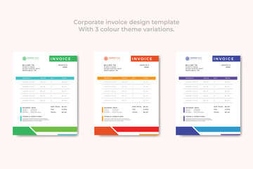  Corporate Business Invoice design vector illustration bill form and price invoice. with 3 color theme.