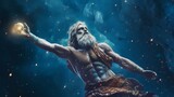 Fototapeta Sport - the primordial darkness embodying a greek god, erebus wearing ancient greek clothing, galaxy with solar system as background