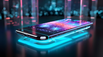 phone, table, holographic elements, technology, futuristic, modern, digital, communication, device, 