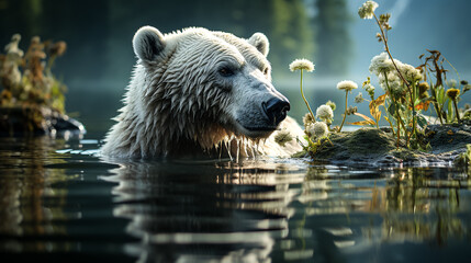 Wall Mural - bear in water