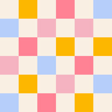 Checkerboard Background. Geometric Pastel Square Texture In Vintage Style. Plaid Pattern Background. Groovy Hippie Chessboard Pattern.
