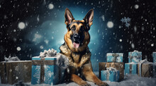 Portrait Dog German Shepherd Christmas Generativa IA