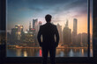 © toonsteb - businessman looking out into city skyline with Generative AI