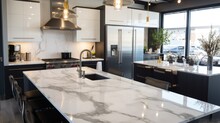 A Modern Kitchen With Sleek Appliances And A Spacious Marble Countertop, Generative Ai