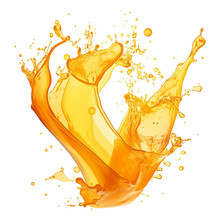 Orange Juice Splash Isolated On Transparent Background, Fruit Juice Crown Splash Wave Swirl With Drops, Shiny Yellow Liquid Splashing Fluids Droplets, Design Element Fresh Clear Beverage,generative Ai