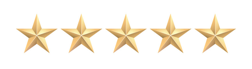 Five gold Stars. Rating or quality symbol. Vector illustration