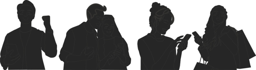 Poster - element silhouette illustration of people looking at phone