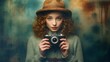 © Gorilla Studio - Portrait of a beautiful red-haired girl in a hat with a camera ai generated