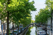 Netherlands, Delft water canal with a bridge