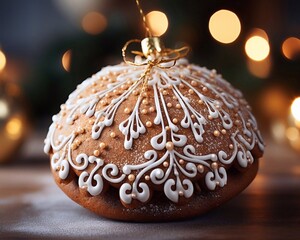 Wall Mural - Baked Gingerbread ball Cookie on Christmass tree party  background. Christmas traditional cookies. AI generated