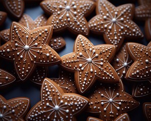 Wall Mural - Freshly baked Gingerbread shape stars Cookie seamless background. Christmas traditional cookies. AI generated