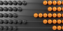 Abacus With Black And Orange Beads On Black Background, Business, Finance, Tax Or Mathematical Education Concept