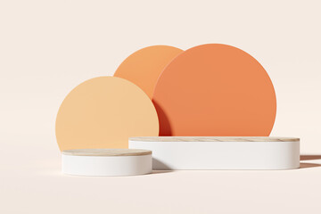Fototapete - Product display podium on orange background. 3D rendering