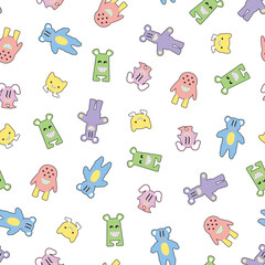 Daydream state Kids monsters print motif characters bear teddy alien happy smile motif repeat print pattern