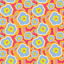 Solarpunk Garden Summer Spring Kids Floral Trippy Psychedelic Newwave Rainbow Wavey Bloom Flower Pattern Repeat Print