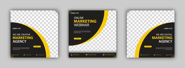 digital marketing social media post template. Modern banner design with blue color ribbon decoration and place for the photo. Corporate and digital business marketing promotion post design.