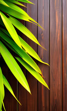 Tropical Bamboo Trees And Leaf In The Beautiful Brown Wooden Wall