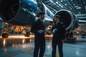Aufkleber - Aircraft Maintenance Engineer, Aircraft Maintenance Mechanic Inspecting and Working on Airplane Jet Engine in Hangar.