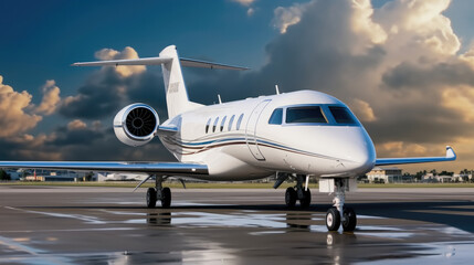 Private jet parking on the runway at the airport.