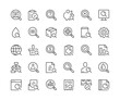 Search icons. Vector line icons set. Magnifier, SEO, zoom in and zoom out, find information, loupe, magnifier concepts. Black outline stroke symbols