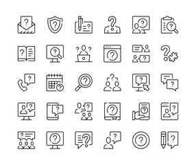 Fototapete - Question icons. Vector line icons set. Help, problem solving, solution, customer support concepts. Black outline stroke symbols
