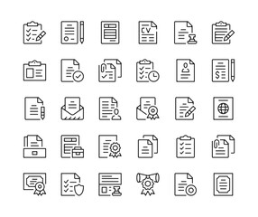 Poster - Legal documents icons. Vector line icons set. Contract, license, papers, certiicate, business agreement, legal form concepts. Black outline stroke symbols
