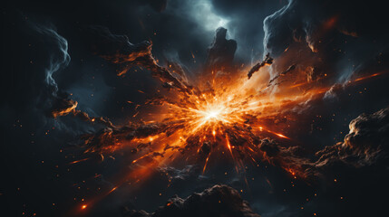 Wall Mural - Fiery explosion in dark space
