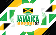 Jamaica Happy Independence Day Background Template. Holiday Concept. Background, Banner, Placard, Card, And Poster Design Template With Text Inscription And Standard Color. Vector Illustration.