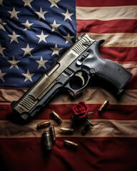 gun lies on the American flag, generative ai 