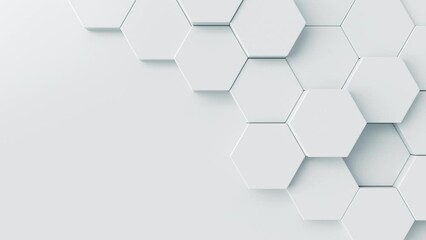 Fototapete - White 3d abstract background. Bright futuristic motion texture. Hexagonal video pattern with empty space for science concept. Clean creative animated surface footage. Seamless loop.
